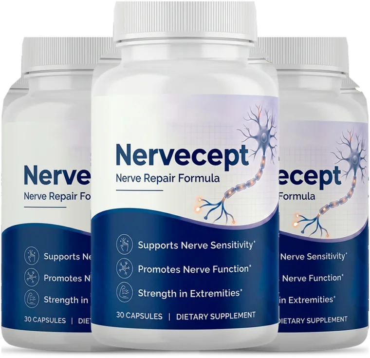 Three bottles of Nervecept nerve care support capsules